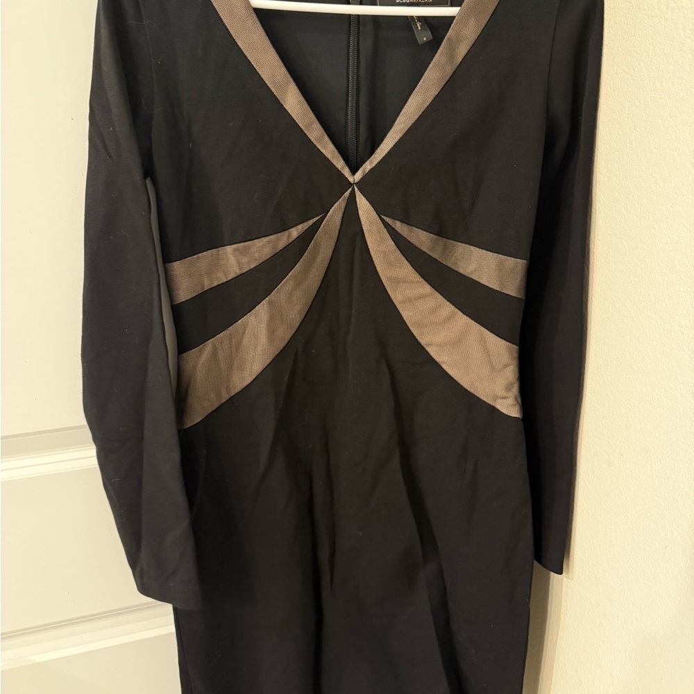 BCBGMaxAzria Black and Tan Long Sleeve Dress